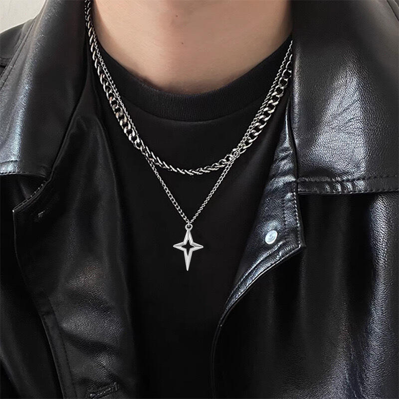 Women'S Emo Accessories - Gepersonaliseerde Punk Cross Star Chain dubbellaagse