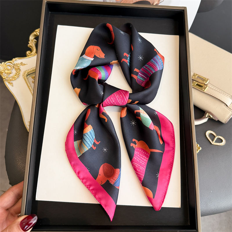 Silk Scarf Square - Mode Wiener Hond Print Bandana Sjaal