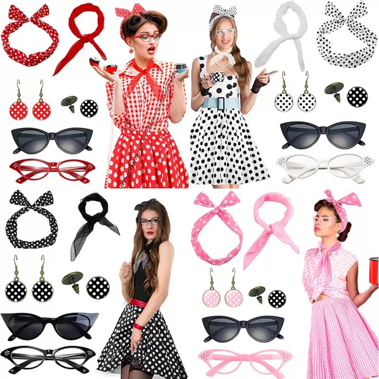 Women'S Accessories In The 1950S - Retro Hippie Party Dameskostuum uit de